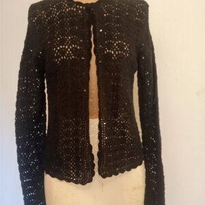 Vintage R&K RetroBlack Crochet Open-Front Cardigan